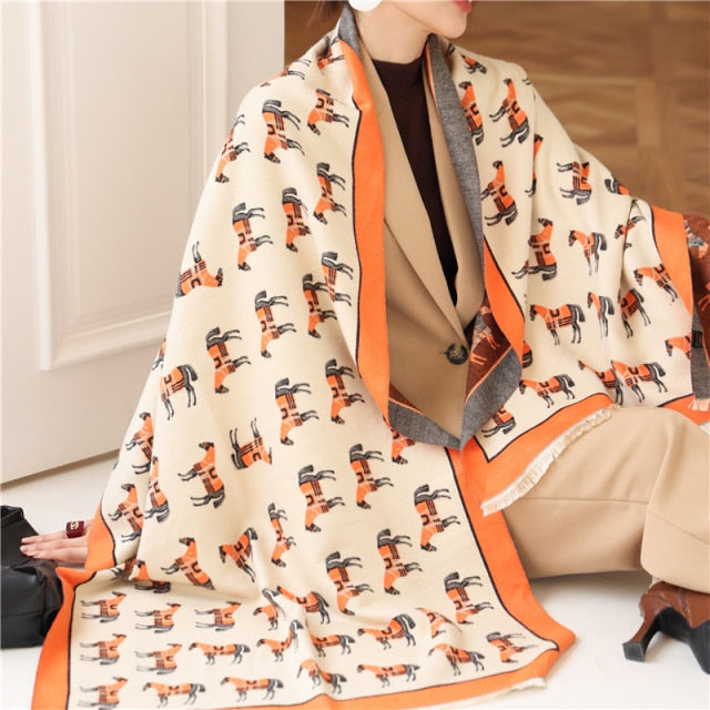 Horse Printed Pashmina Blanket Cape