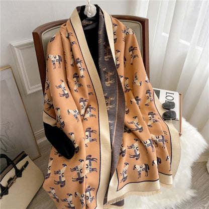 Horse Printed Pashmina Blanket Cape