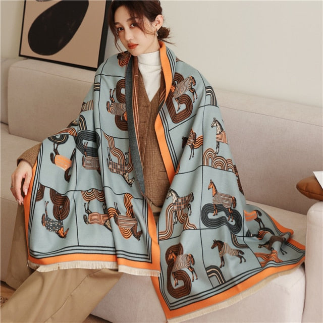 Horse Printed Pashmina Blanket Cape