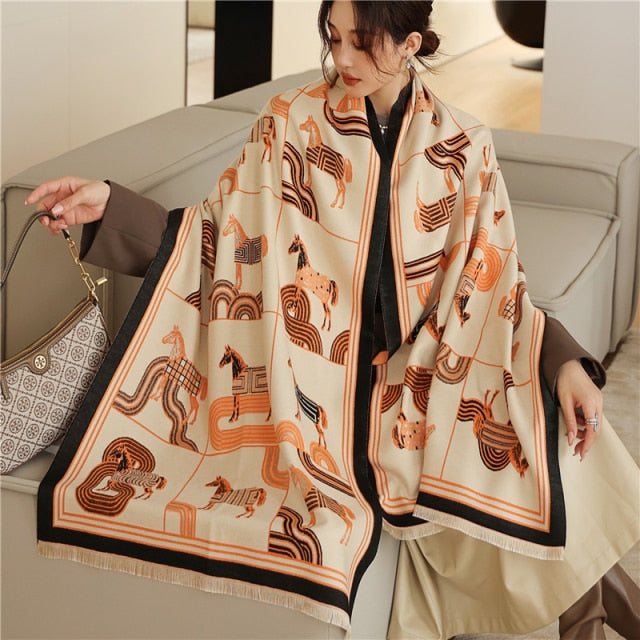 Horse Printed Pashmina Blanket Cape