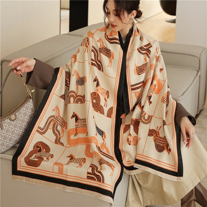 Horse Printed Pashmina Blanket Cape