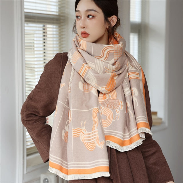 Horse Printed Pashmina Blanket Cape