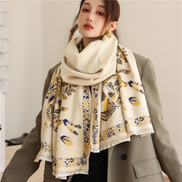 Horse Printed Pashmina Blanket Cape