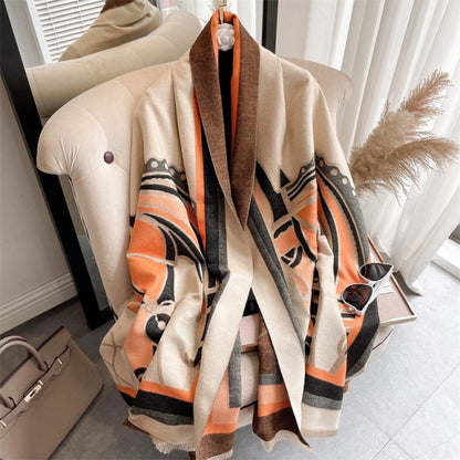 Horse Printed Pashmina Blanket Cape