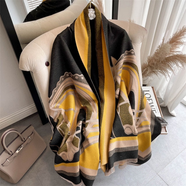 Horse Printed Pashmina Blanket Cape