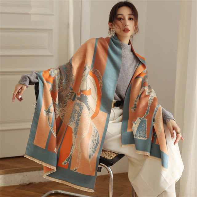 Horse Printed Pashmina Blanket Cape