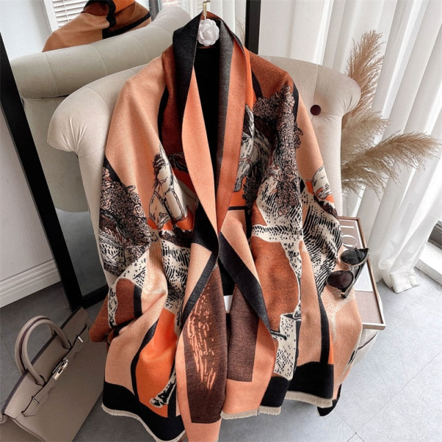 Horse Printed Pashmina Blanket Cape