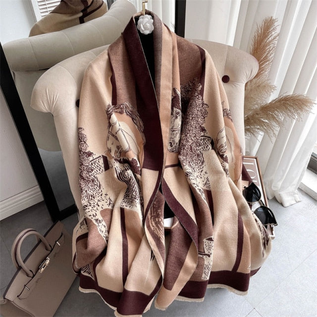 Horse Printed Pashmina Blanket Cape