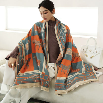 Horse Printed Pashmina Blanket Cape