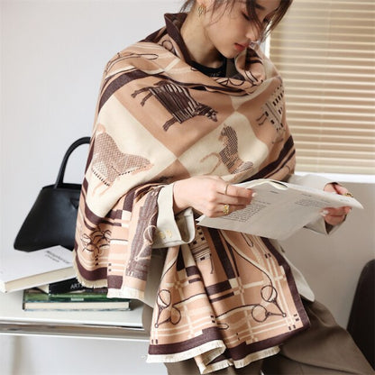 Horse Printed Pashmina Blanket Cape