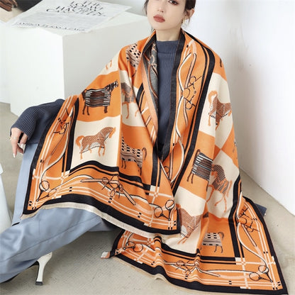 Horse Printed Pashmina Blanket Cape