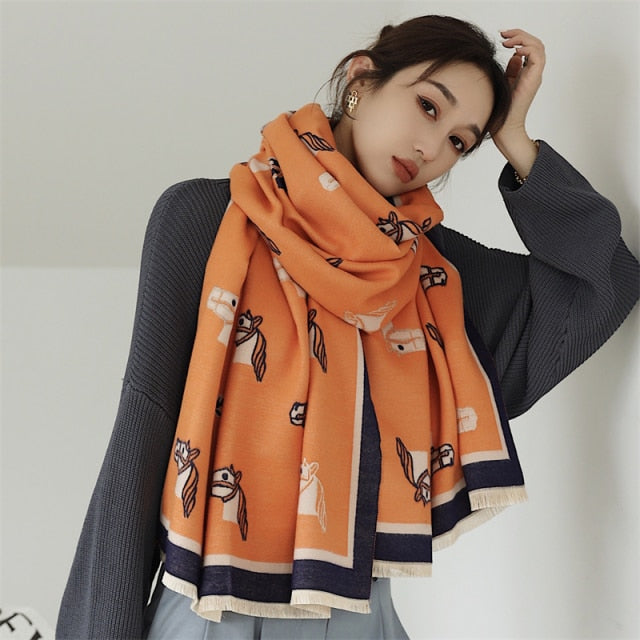 Horse Printed Pashmina Blanket Cape