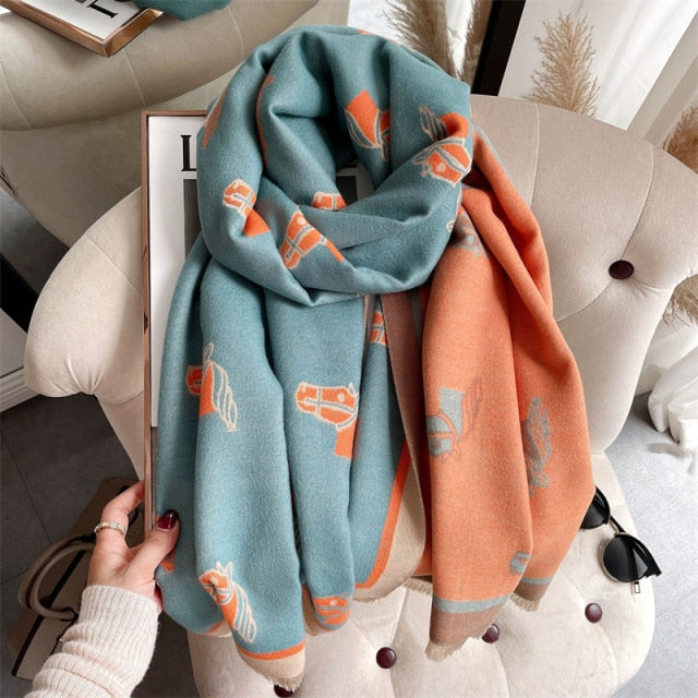 Horse Printed Pashmina Blanket Cape