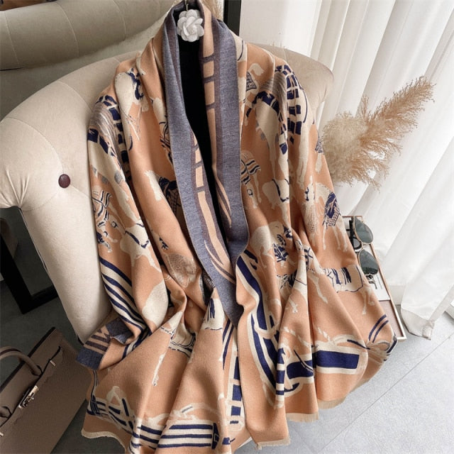 Horse Printed Pashmina Blanket Cape