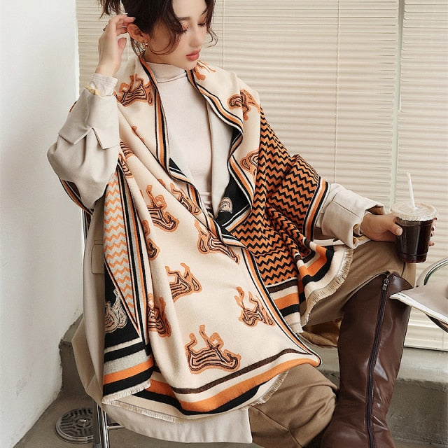 Horse Printed Pashmina Blanket Cape