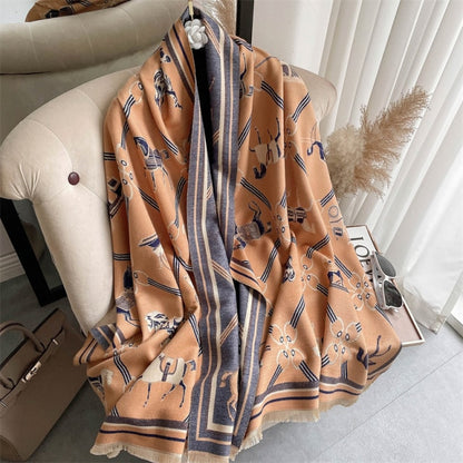 Horse Printed Pashmina Blanket Cape