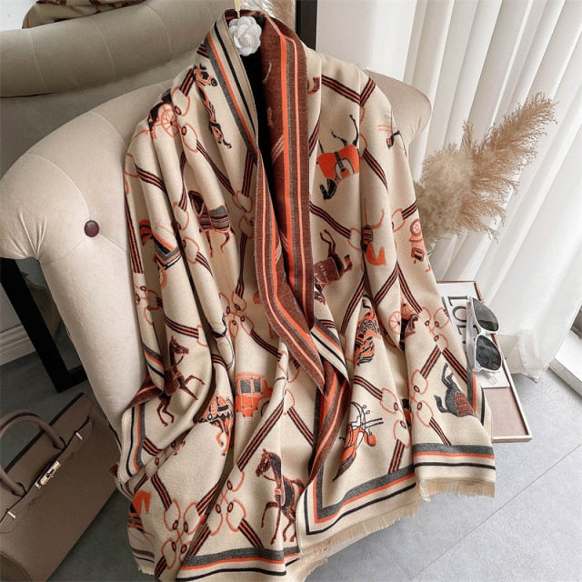 Horse Printed Pashmina Blanket Cape