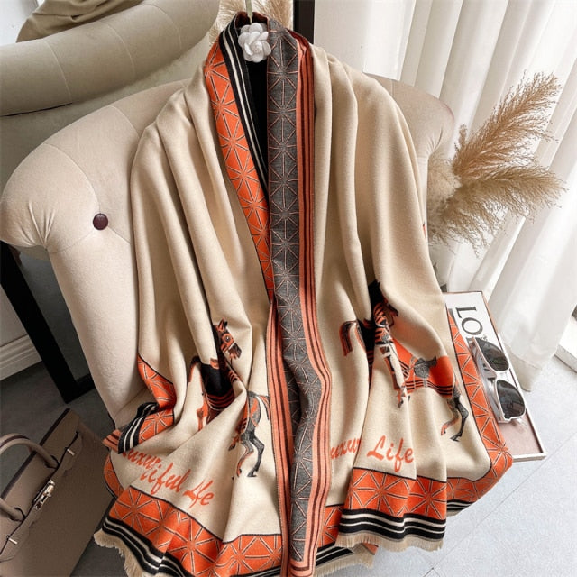 Horse Printed Pashmina Blanket Cape