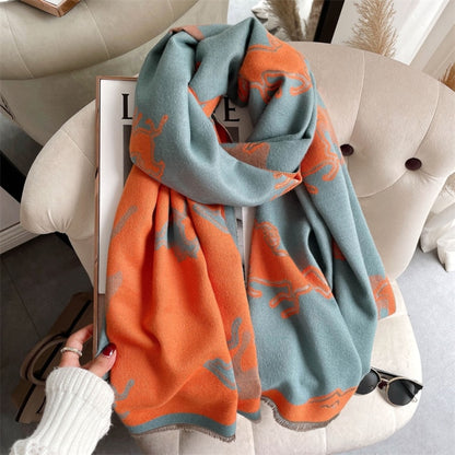 Horse Printed Pashmina Blanket Cape