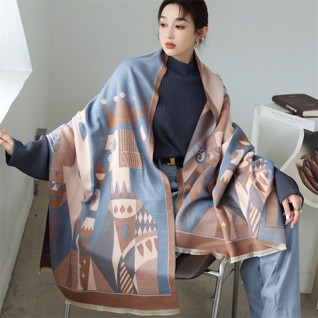 Horse Printed Pashmina Blanket Cape