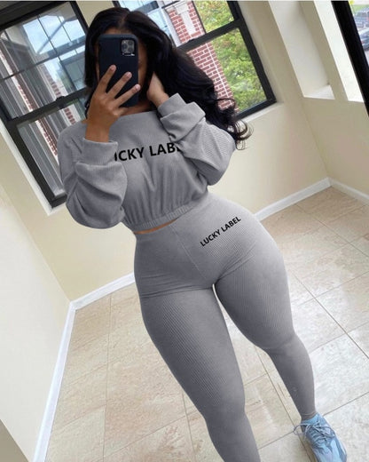 Women Two Piece Ribbed Tracksuits