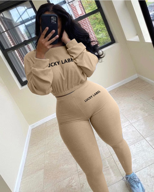 Women Two Piece Ribbed Tracksuits