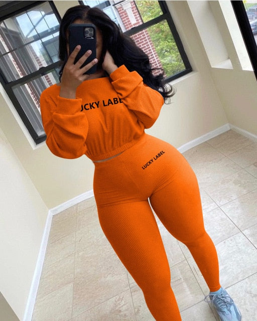 Women Two Piece Ribbed Tracksuits