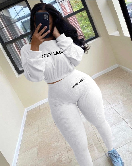 Women Two Piece Ribbed Tracksuits