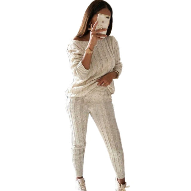 High Waist Knitted Pencil Pants Set