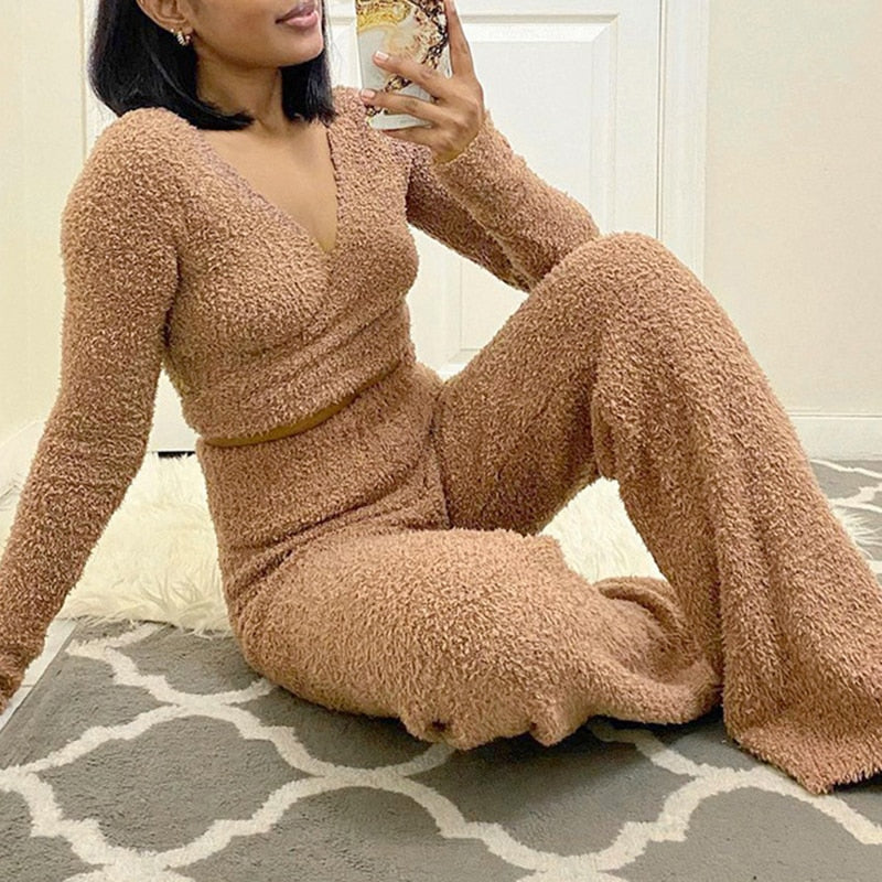 Casual Lamb Wool Two Piece Set