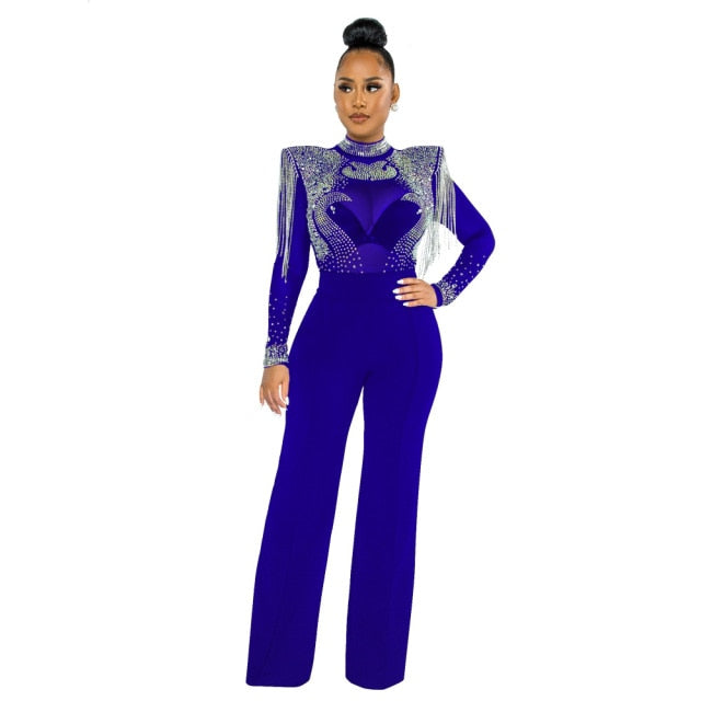 Mesh Shoulder Cotton Long Sleeves Jumpsuit