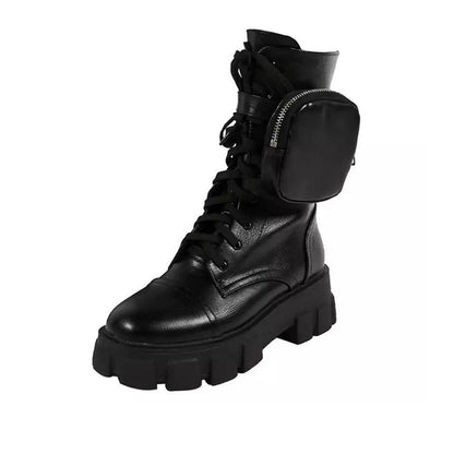 Female Pocket Design Thick Bottom Boots